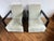 Pair of luxe low profile sophisticated custom club chairs having ebonized wood frames and light gray/light mint velvet...