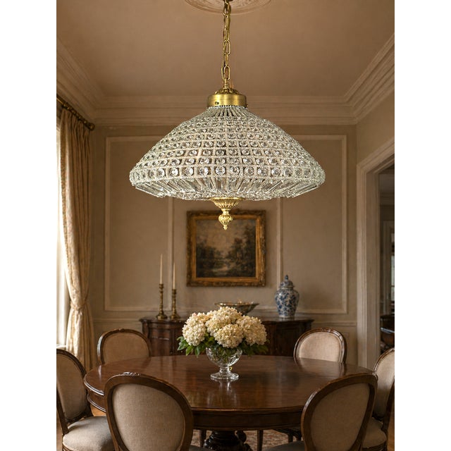 1960 French Gold Bronze Crystal Chandelier 1 Light For Sale - Image 12 of 12