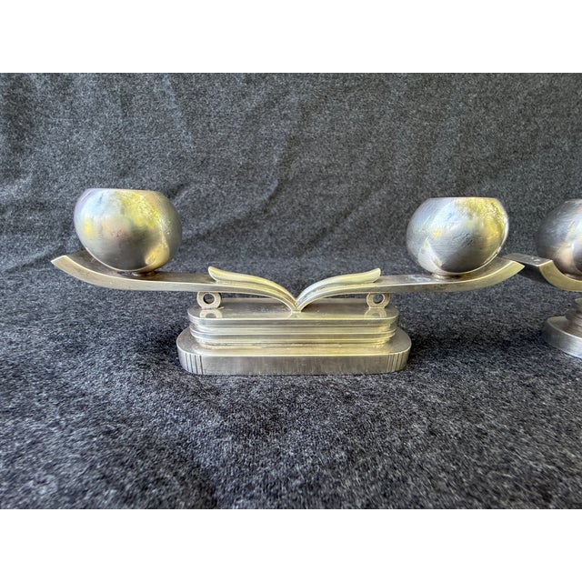Hans Hansen Sterling Silver Low Art Deco Candlesticks For Sale - Image 4 of 18