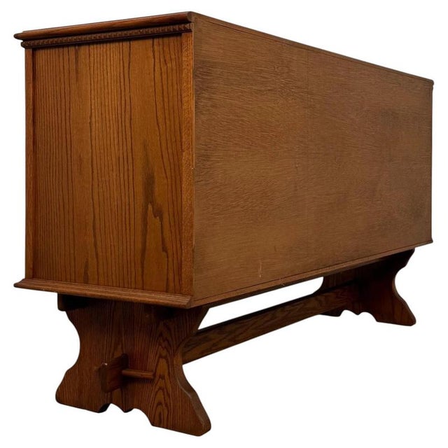Antique Early 20th Century English Golden Oak Sideboard with Trestle Base For Sale - Image 10 of 13