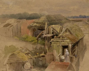 Frederick William Hulme, Farmstead Barns, Mid-19th Century, Watercolour