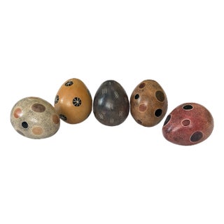 Collection of Vintage African Hand-Carved and Decorated Soapstone Eggs Äì Set of 5 For Sale