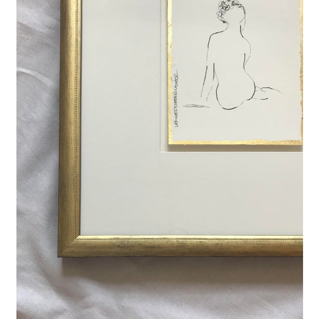 Impressionist figurative drawing by Leslie Poteet Busker. Professionally framed. This is a signed original drawing. Ink...