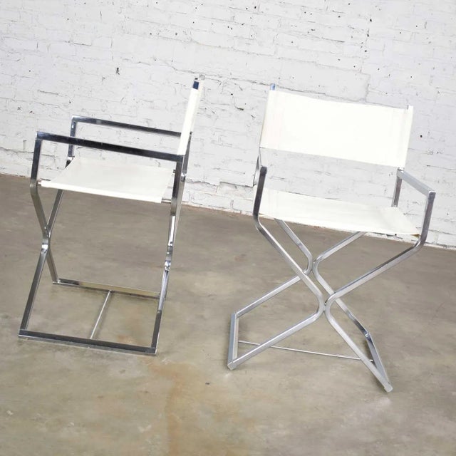 Metal Mid-Century Modern Campaign Style Directors Chairs White & Chrome Attributed Robert Kjer Jakobsen for Virtue Brothers For Sale - Image 7 of 12
