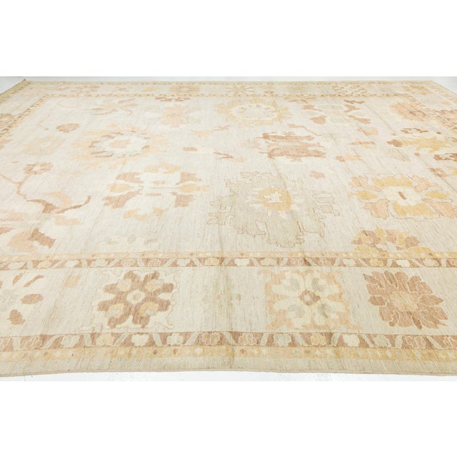 Textile 14x19 Modern Oushak Style Hand-Knotted Wool Rug Neutral Earth Tones For Sale - Image 7 of 12