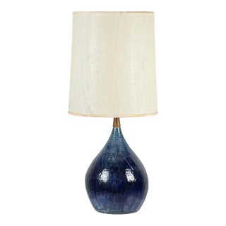Large 1960s Glazed Ceramic Teardrop Lamp With Original Shade For Sale