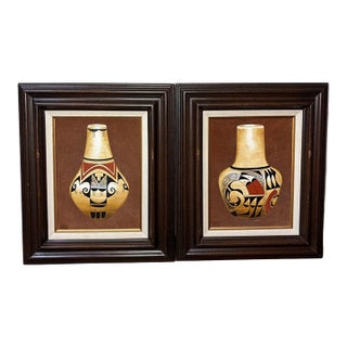 Erv Johnson Hopi Acoma Pottery Acrylic Painting Set Aztec Tribal For Sale