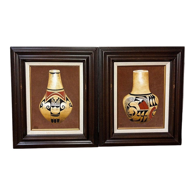 Erv Johnson Hopi Acoma Pottery Acrylic Painting Set Aztec Tribal For Sale