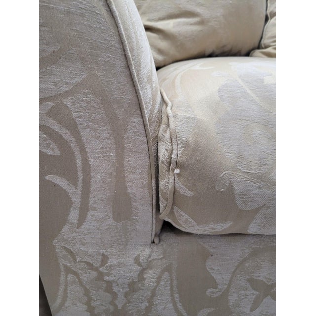 Custom English Roll Arm Bench Seat Damask Loveseat With Pleated Skirt For Sale - Image 11 of 13