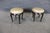 Pair of Barbara Barry for Baker Round Vanity Stools With Leather Upholstery and Sculpted Wood Bases For Sale In Los Angeles - Image 6 of 7