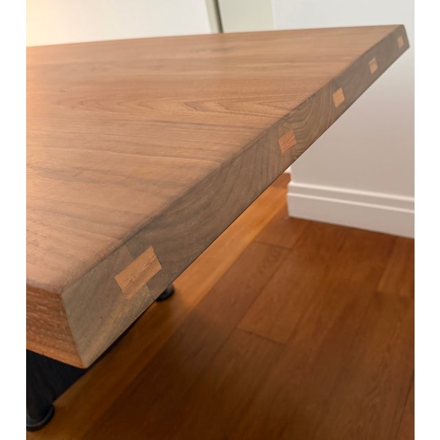 Mid-Century Modern Solid Walnut Dining Table With Blackened Oak Base For Sale - Image 3 of 9