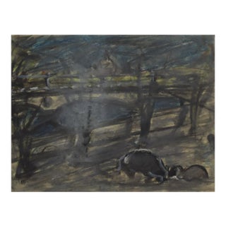 Houses - Original Oil Pastel Drawing by N. Gattamelata - 1970s 1970s For Sale