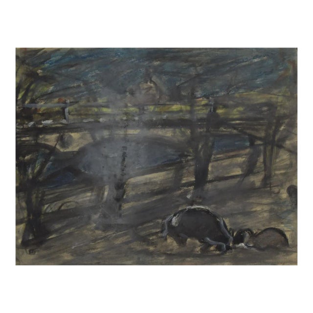 Houses - Original Oil Pastel Drawing by N. Gattamelata - 1970s 1970s For Sale