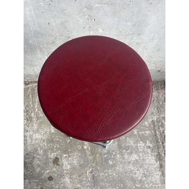 Vintage Industrial Bar Stools with Burgundy Seats, 1980s, Set of 3 For Sale - Image 6 of 8