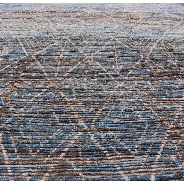 Early 21st Century Modern Tribal Rug in Wool With Sub-Geometric Design in Dark Blue, Tan, & Ivory 6'10 X 9'2 For Sale - Image 5 of 11