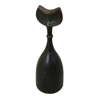 Paolo Soleri Style Bronze Cat Form Dinner Bell For Sale