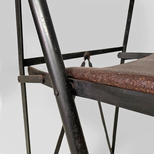Italian Modern Folding Chair in Brown Leather and Metal, 1980s For Sale - Image 11 of 18