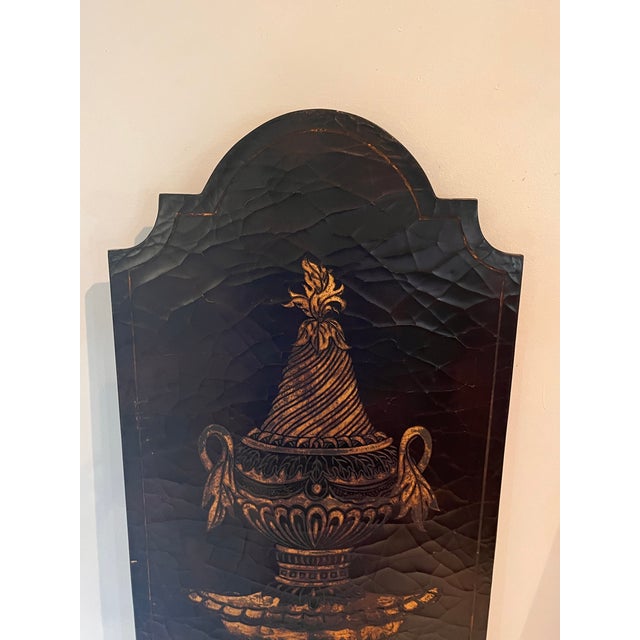 Paint Vintage Monumental Empire Revival Black Lacquer & Gilt Urn Wall Panels – Pair For Sale - Image 7 of 8