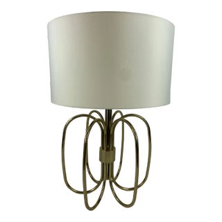 Late 20th Century Oversized Brass Sculptural Loop Table Lamp With Shade For Sale