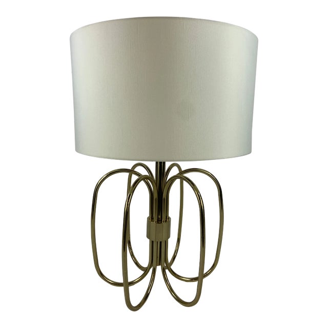 Late 20th Century Oversized Brass Sculptural Loop Table Lamp With Shade For Sale