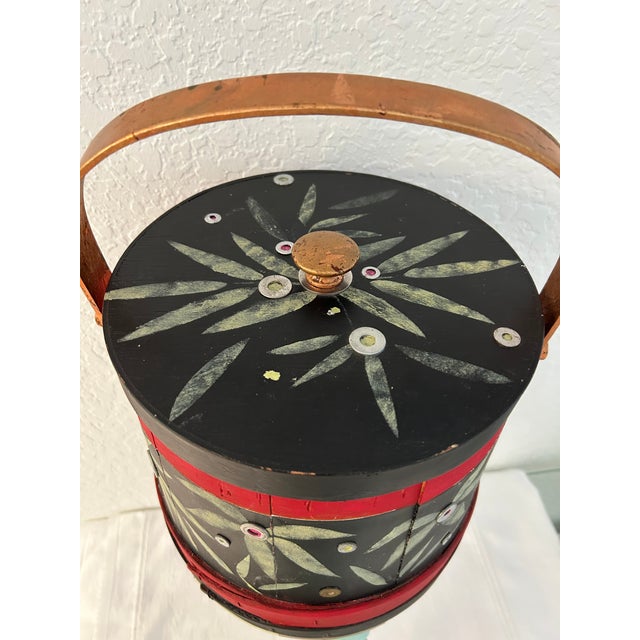 Vintage Standing Tole Painted Wood Sewing Box For Sale - Image 4 of 6