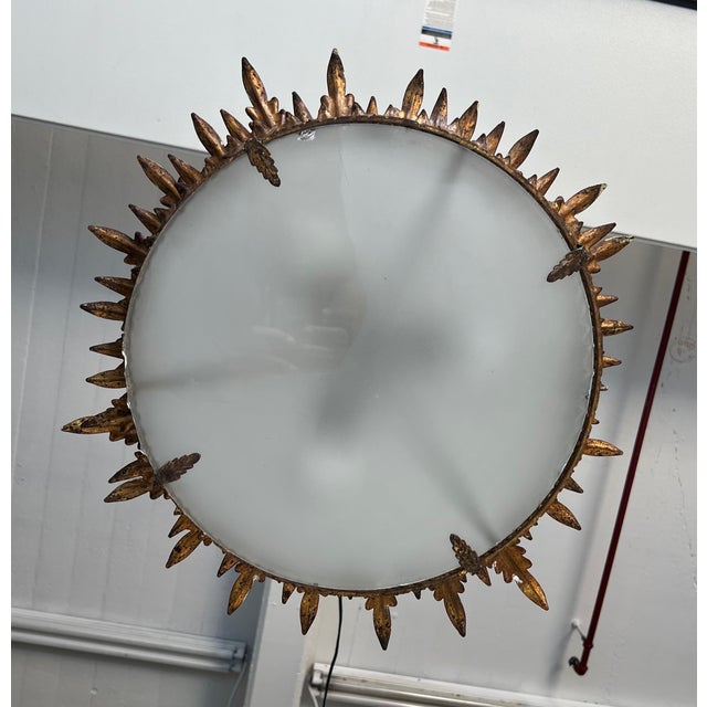 Metal Spanish Feathered Crown Ceiling Fixture For Sale - Image 7 of 12