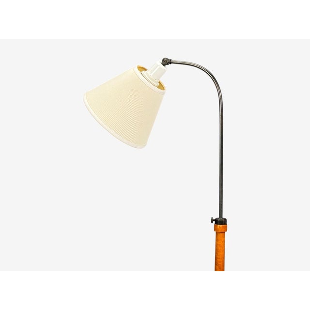 Wood 1940s Swedish Modern, Floor Lamps, Burl, Ebonized Wood, Fabric - a Pair For Sale - Image 7 of 13