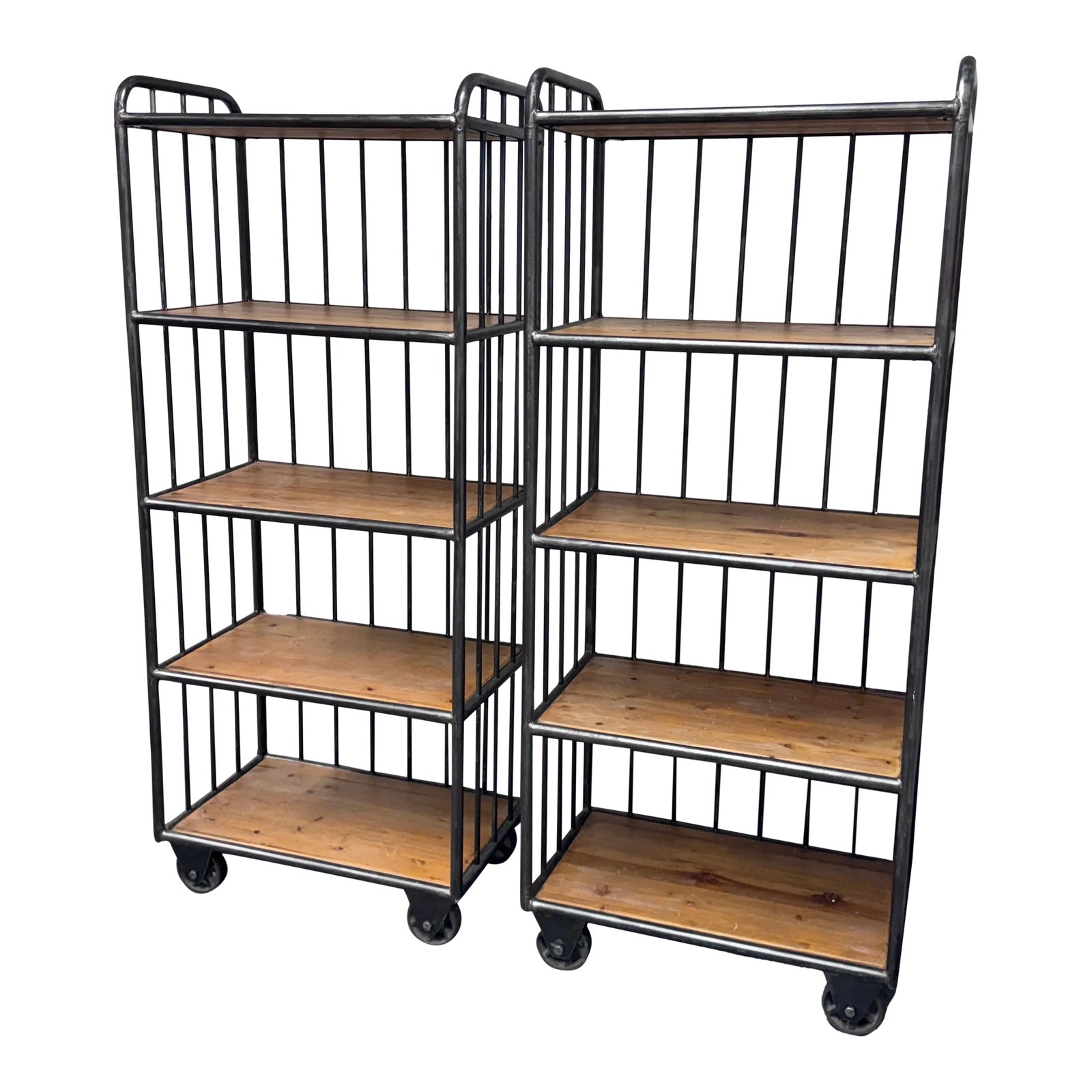 Timothy Oulton for H. D. Buttercup Industrial Rolling Shelves, a Pair