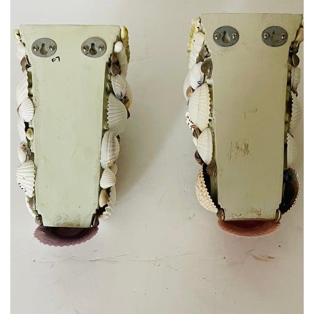 Shell Vintage Great Pair of Coastal Sea Shell Encrusted Wall Brackets For Sale - Image 7 of 8