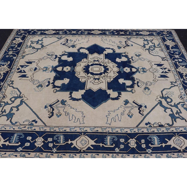 Navy Blue Navy Blue Oushak Vintage Rug With Traditional Medallion Design For Sale - Image 8 of 16
