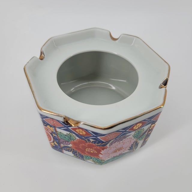 Vintage Mid-Century Japanese Keizan Mino-Yaki Porcelain Ashtray, Kinrande Style For Sale - Image 4 of 9