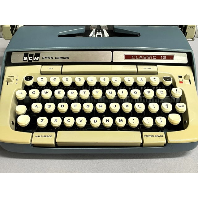 Metal Smith-Corona Classic 12 Portable Typewriter - Teal Blue For Sale - Image 7 of 13