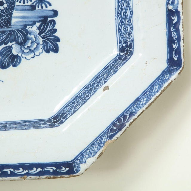 Ceramic Mid 18th Century Traditional Large Irish Delft Blue & White Serving Platter For Sale - Image 7 of 12