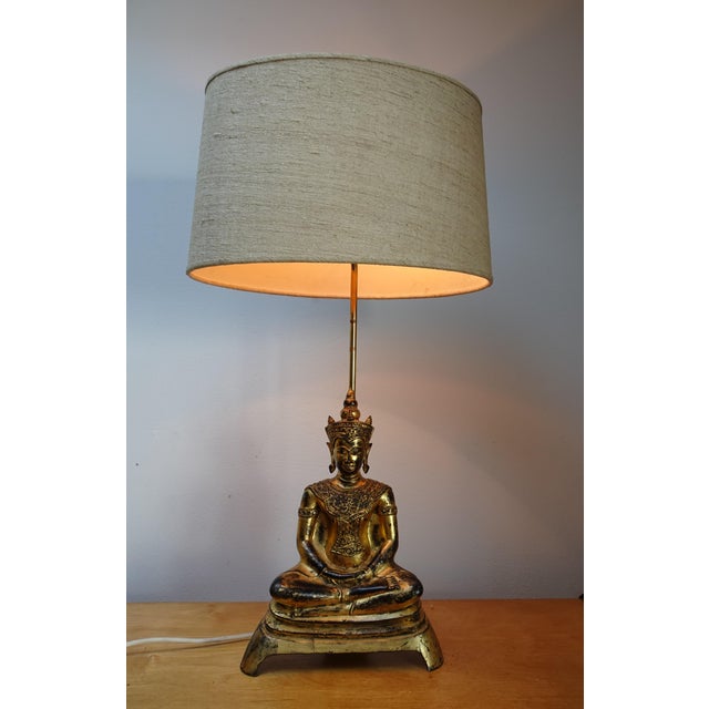 Ayutthaya Phra Chai Bronze Adjustable Gilded Table Lamp, 1960s For Sale - Image 6 of 18