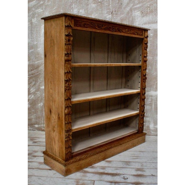 Antique Victorian Carved Oak Open Library Bookcase, 1880 For Sale - Image 6 of 10