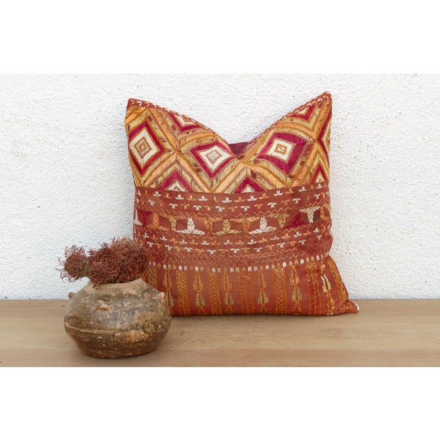 Textile Golden Sunburst, Antique Phulkari Pillow Cover For Sale - Image 7 of 7