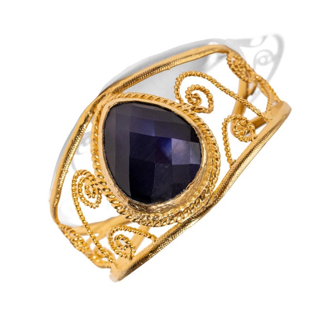 Navy Blue Cat Eye Chunky Cuff Bracelet For Sale - Image 9 of 10