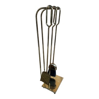 1960s Set of 3 Modernist Brass Fireplace Tools For Sale