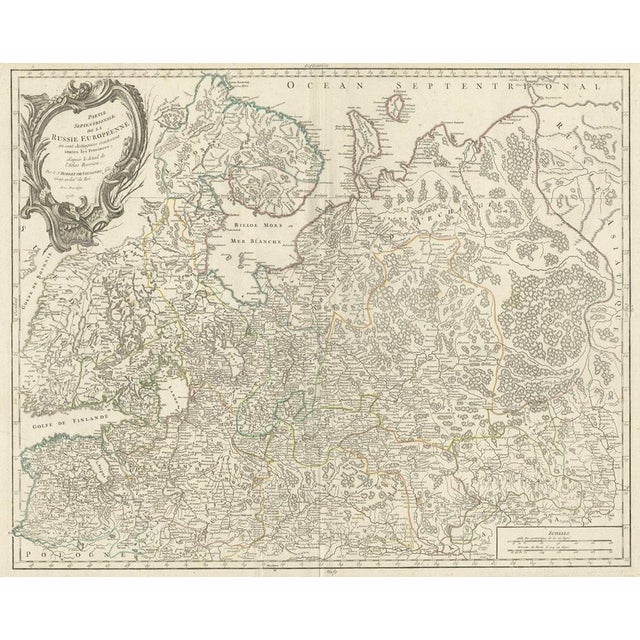 Antique map titled 'Partie septentrionale de la Russie Européenne'. Detailed map of the Northwestern part of Russia, from...