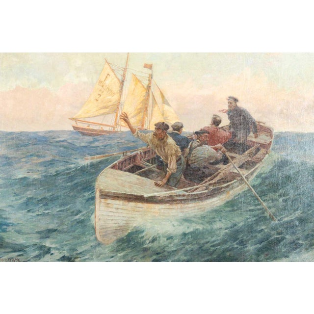 Charles Murray Padday (English, 1868-1954), Pilot Boat Crew, Oil on Canvas, 1898, signed and dated lower left, giltwood...