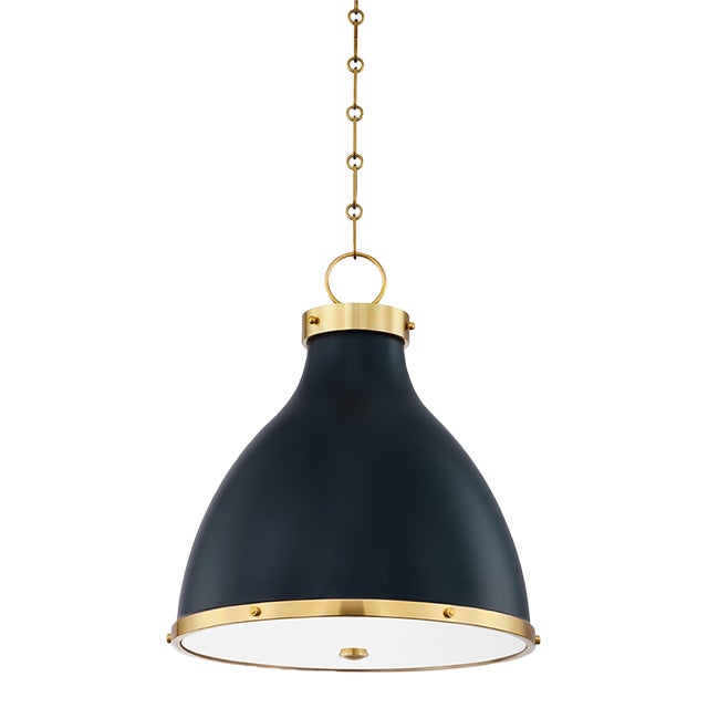 Hudson Valley Lighting Mark D. Sikes Painted No. 3 2-Light Small Pendant, Aged Brass/Darkest Blue For Sale
