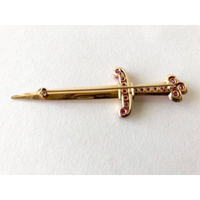 Art Deco 1950s Paul Lackritz Rose Gold Ruby Sword Pin with Original Box For Sale - Image 3 of 5
