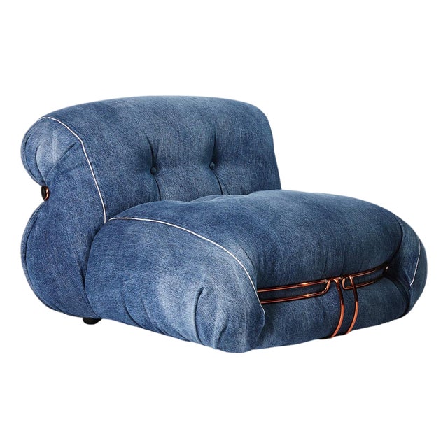 Soriana Denim Crafted Armchair by Afra and Tobia Scarpa for Cassina For Sale