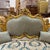 2020s French Style Blue Damask Sofa With Gold Leaf Details For Sale - Image 5 of 5