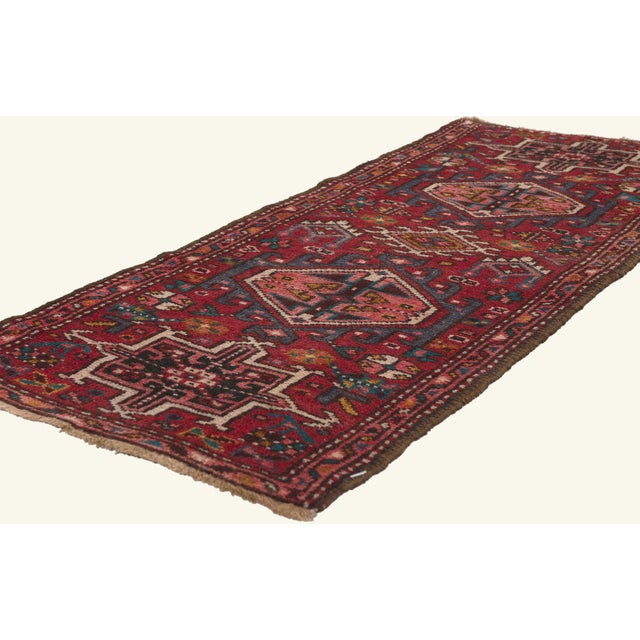 79796 Vintage Persian Heriz Rug, 02'01 x 05'01. The Tribal Legacy: A Vintage Persian Karaja Heriz Masterpiece of Rare...