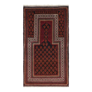 Rug & Kilim’s Baluch Tribal Rug in Red With Mihrab Geometric Patterns For Sale