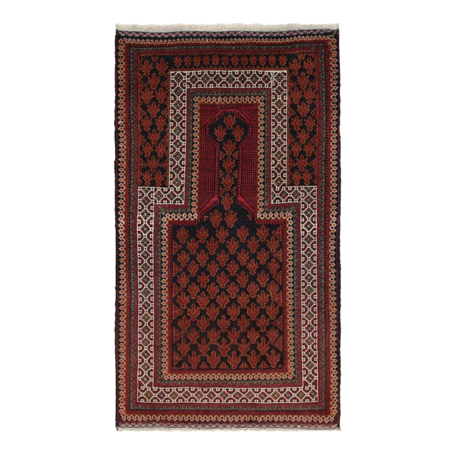 Rug & Kilim’s Baluch Tribal Rug in Red With Mihrab Geometric Patterns For Sale