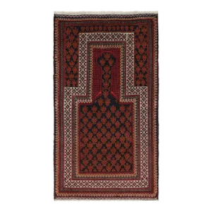 Rug & Kilim’s Baluch Tribal Rug in Red With Mihrab Geometric Patterns