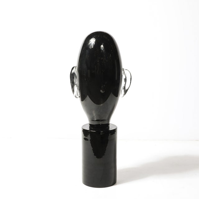 Mid-Century Hand-Blown Murano Black Glass Head Sculpture Signed Sergio Rossi For Sale - Image 11 of 14