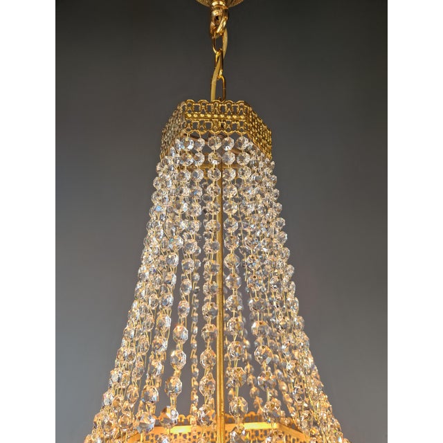Pair of1950s Brass Empire Sac a Pearl Chandelier Crystal Lustre For Sale - Image 11 of 12